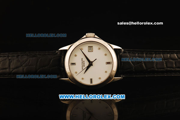 Patek Philippe Calatrava Swiss ETA 2824 Automatic Steel Case with White Dial and Alligator Strap - Click Image to Close